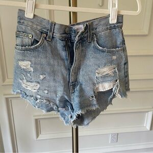 Zara Blue Jean Shorts Distressed Frayed Hem Ripped